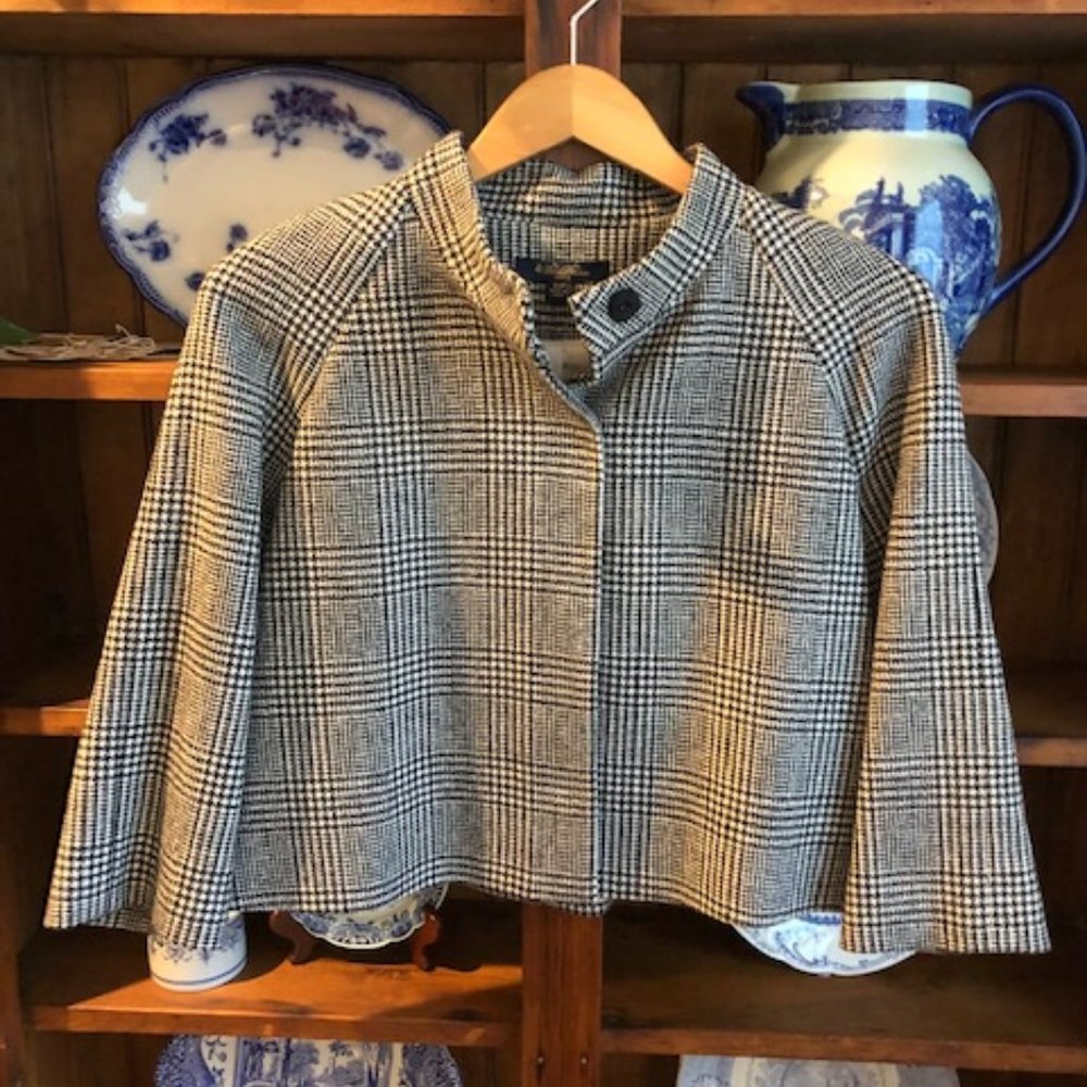 Brooks Brothers Plaid Cropped Jacket with 3/4 length Sleeve